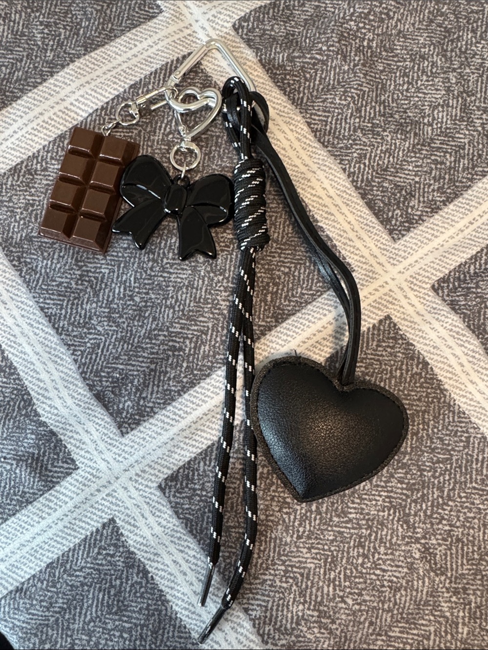 Black Heart & Bow Charm Keychain with Chocolate Accent